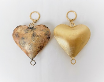 DIY HEART For Making Wind Chime, Mobile, Door Hanging-In Either Rustic or Bright Gold- 3-D Metal Gold HEART for Garden, Porch, Deck, Nursery