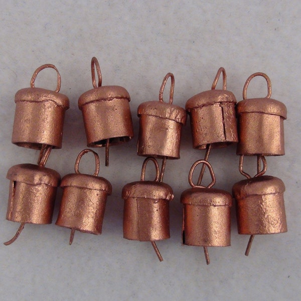 TINY Bells-10 COPPER Painted Iron Tinkling Tiny Cylindrical Bells, So Adorable for Crafts-Also NOAH or Cow Bells-Kid's Crafts, Small Bells