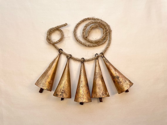 NOAH Bells Group of 5 Triangle 3 or 3 3/4 Handmade Bells-crafts, Wreaths,  Wind Chimes Sweet Melodic Ring Tone & Rustic Old World Look 