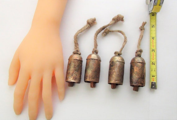 Set of 4 Rustic VINTAGE French BRASS Bells for Crafting, Wreath