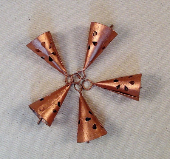 Set of 5 TRIANGLE SILVER WEDDING Bells with TEARDROP Cutouts-CHIMES,Crafts-#10