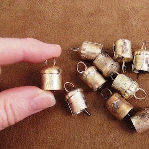 TINY Bells-10 Gold Painted Iron and Brass Tinkling Tiny Cow Bells, So Adorable for Crafts, Doll House, Fairy Garden, Gift Wrapping, Jewelry