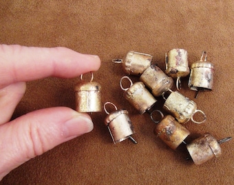 TINY Bells-10 Gold Painted Iron and Brass Tinkling Tiny Cow Bells, So Adorable for Crafts, Doll House, Fairy Garden, Gift Wrapping, Jewelry