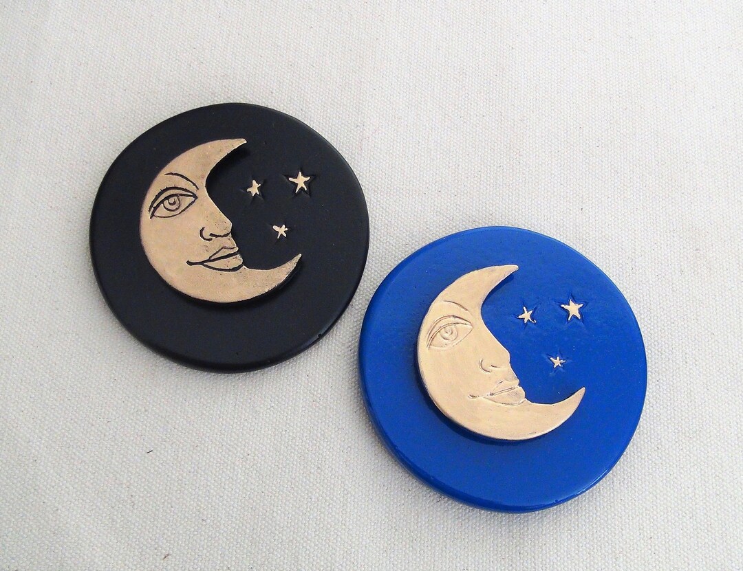 GOLDEN MOON Wall Artmoon Profile Against Blue or Black Sky Etsy