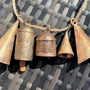 BARN BELLS in Small Sizes 5 Distinctive Golden Rustic Bells Full of Beautiful Rough Hewn Variations Perfect for ALL Home Decor image 4