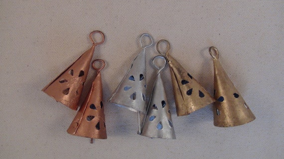 Set of 5 TRIANGLE SILVER WEDDING Bells with TEARDROP Cutouts-CHIMES,Crafts-#10