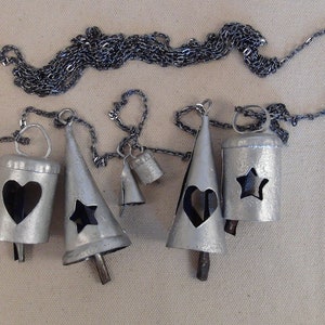 SILVER BELLS-Variety of 7 Sample Silver Chrome Bells w/ Hearts, Stars, Teardrops & Some of Our Mini Bells Too-It&#39;s Christmas Time-Ornaments