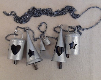 SILVER BELLS-Variety of 7 Sample Silver Bells w/ Hearts, Stars, Teardrops & Some of Our Mini Bells Too-It's Christmas Time-Ornaments