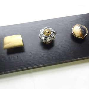 Wall Hook with Gold, Black, White Knobs on Black Painted Wood Block-Original Design & Hand Made-Glam, Fab, High End Bath, Kitchen
