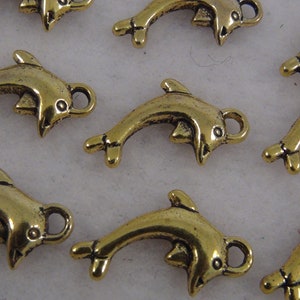 LEAPING DOLPHIN Gold Charms-Set of 10, 3/4&quot; Small, Shiny Golden Metal Trinkets for Bracelets, Necklaces, Earrings, Craft Projects, Bags