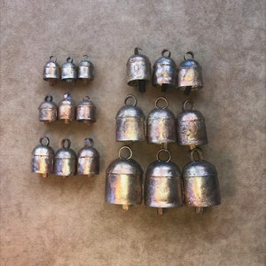 RUSTIC FARMHOUSE BELLS 5 Rough Hewn Gold Bells w/ Wooden Clappers in 6 Sizes Shabby Chic Cow Bells Xmas Tree, Holiday, Wedding Bells image 10