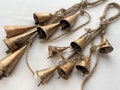 Witch Bells, Door Bells, Pet Bells-Hand Made Here at Nightingale Arts-6 Rustic Orange Gold Bells on Thick Twine-Protection Bells-2 Sizes