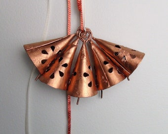 5 COPPER SUNBURST Triangle Bells with Teardrop Cutouts-2 1/4 Inch-Recycled Iron Metal Bells-Great for Craft Projects-Mardi Gras Chimes