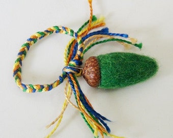 Felted Acorn with Colorful Hand Braided Hanger - Bright Green with Natural  Brown, Blue and Yellow