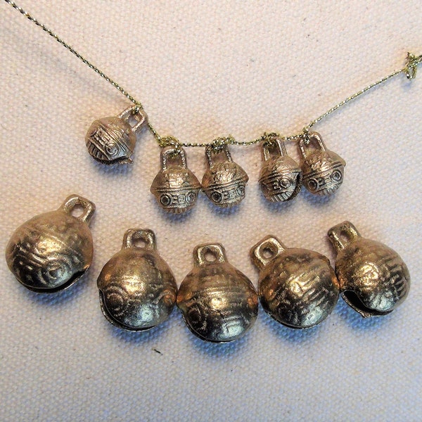 Brass Tiger Face Etched Jingle Bells-Indian Tribal Charms with Delightful Ringing-For Dog, Cat Collar, Jewelry, Door Bell, Wind Chimes