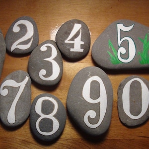 Hand Painted Numbered Rocks-Number TWO-On Smooth Beach Rocks-For Paperweights, Doorways, Home Decor In White with Gold Edges