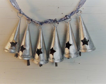 WIND CHIME BELLS - 3" Bright Silver Cone w/Star Cut-Outs-Brass, Tin, Sheet Metal-Also For Weddings, Bridal Shower, Crafts, Angel Bells