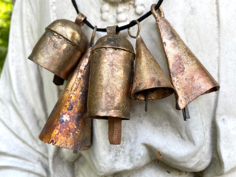 BARN BELLS in Small Sizes 5 Distinctive Golden Rustic Bells Full of Beautiful Rough Hewn Variations Perfect for ALL Home Decor image 3