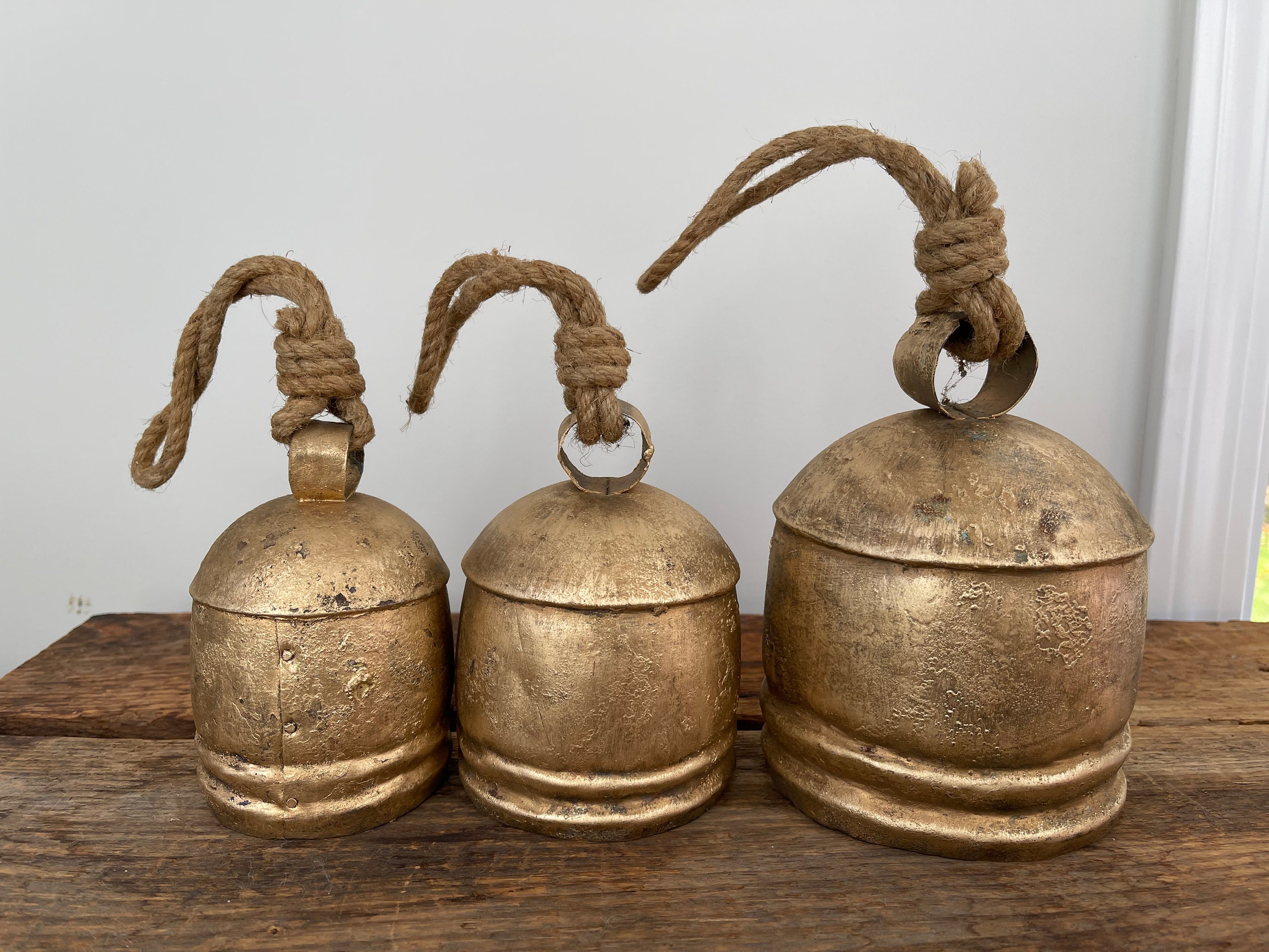 MONASTERY BELLS - Set of 3 Rustic Gold Bells in 5
