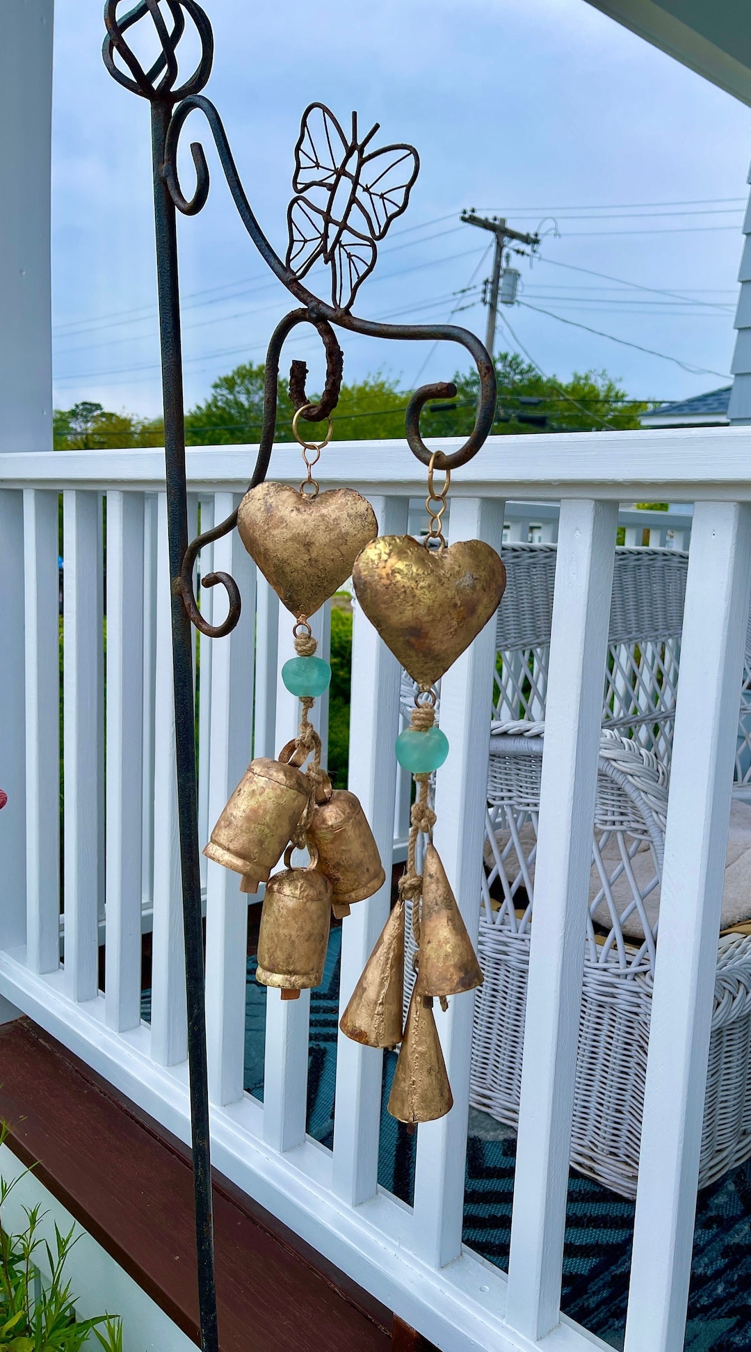 MEMORIAL BELL CHIMES - Rustic Gold Heart With Large African Glass Bead ...