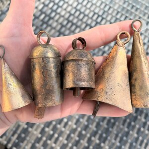 BARN BELLS in Small Sizes 5 Distinctive Golden Rustic Bells Full of Beautiful Rough Hewn Variations Perfect for ALL Home Decor image 2