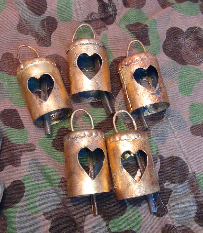 RUSTIC HEART Bells Set of Metal Gold Bells with Rustic Finish, Metal Clapper 2 1/4 For Bell Hangings, Crafts, Valentines, Christmas image 5