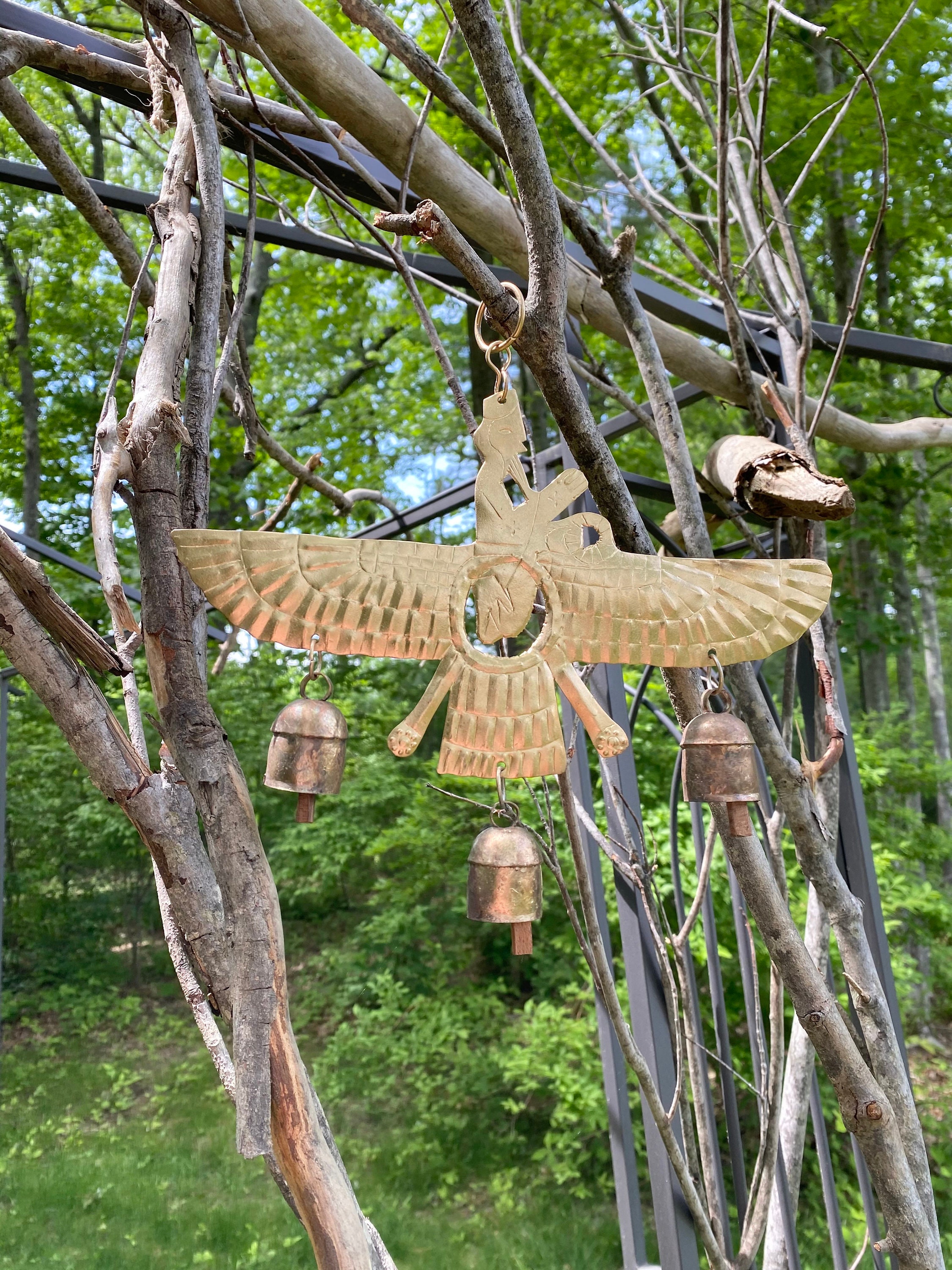 Egyptian Winged Disc Wind Chime with Rustic Bells Etsy