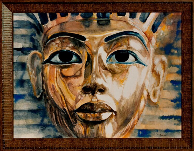 King Tut - Framed Watercolor Painting of the Famous Egyptian Prince's ...