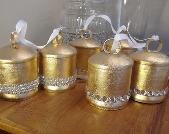 BLING BELLS-Brilliant Gold 3" Campanas con brillantes diamantes de imitación-Fabuloso para bodas, decoración extravagante, fiestas, despedida de soltera