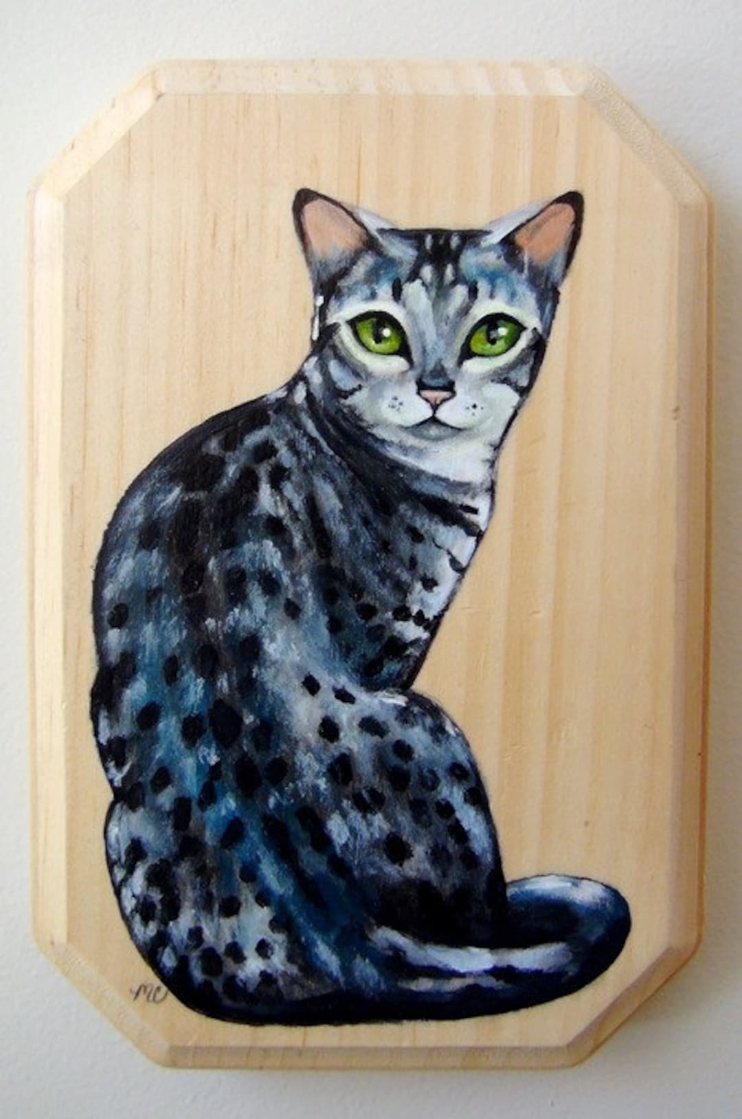 Egyptian Mau Cat Acrylic Painting on Wood Block- Adorable for Kitchen,  Playroom or Children's Room Sweden