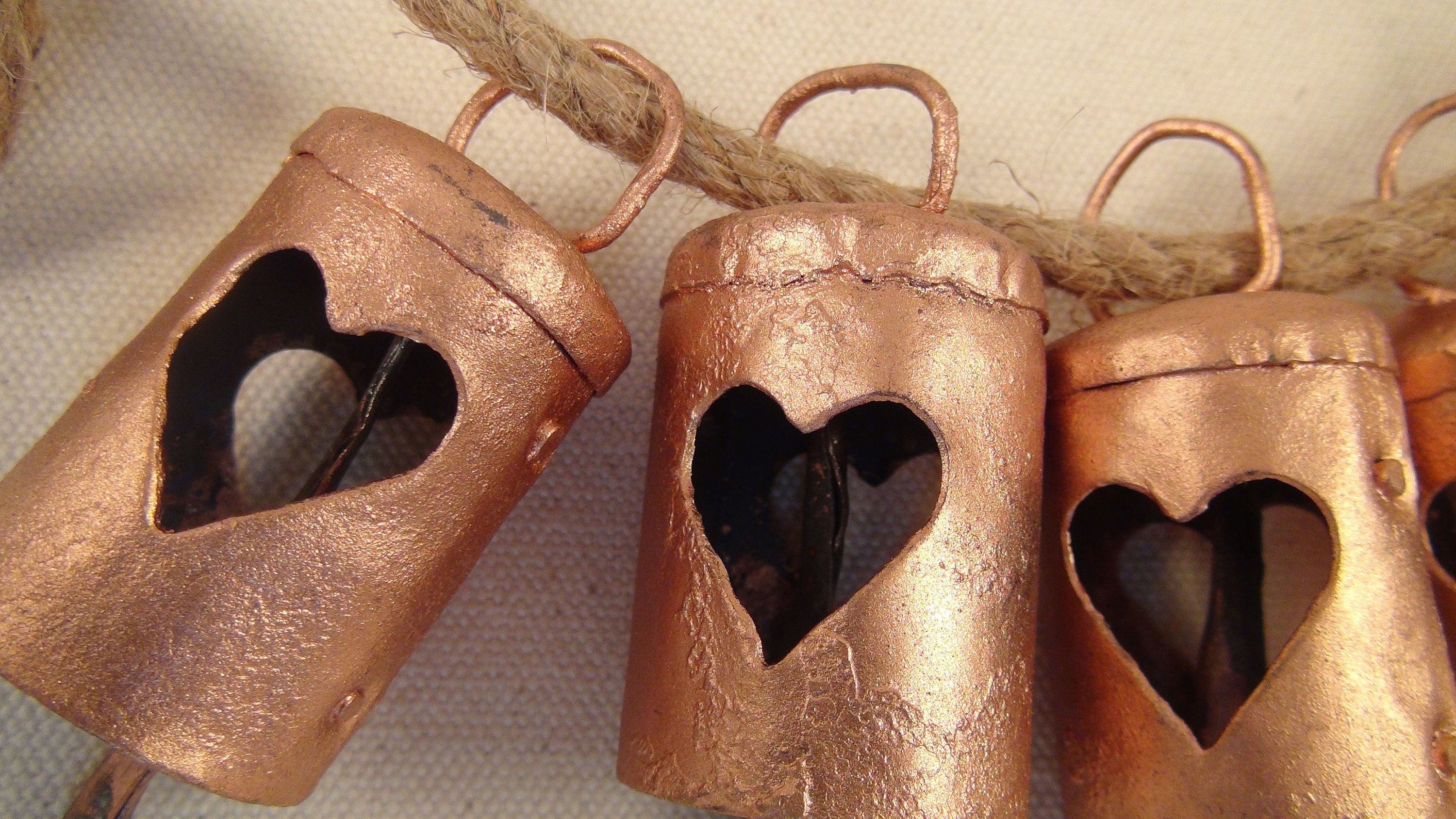 COPPER Painted BELLS with HEART Cutouts 2 1/4 InchRecycled Etsy