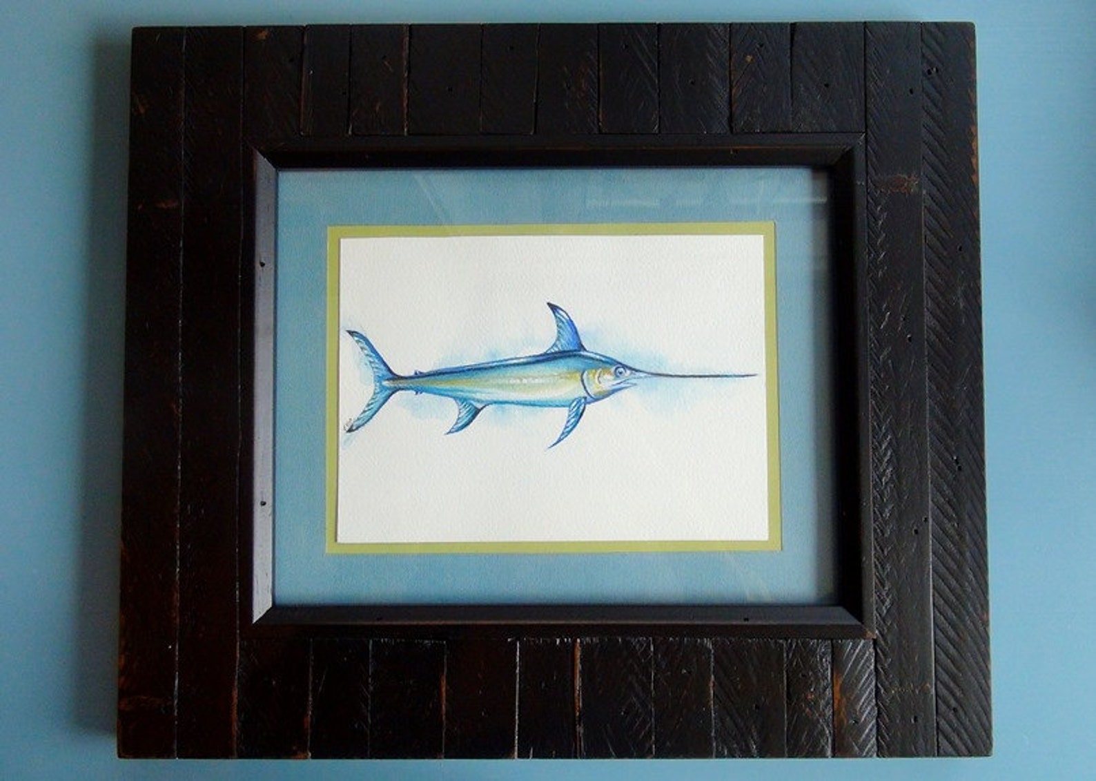 Swordfish Original Watercolor Painting Framedunique Sea Etsy