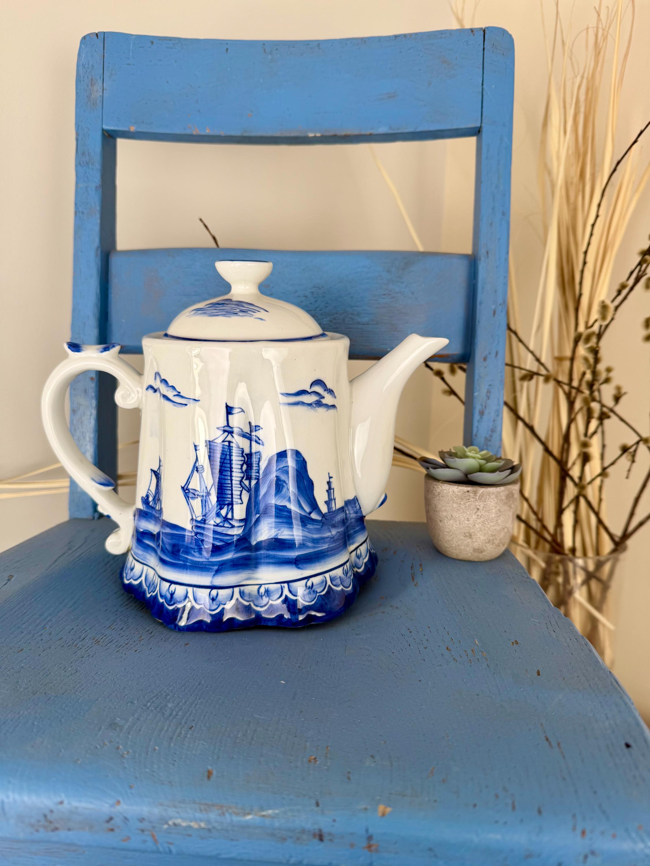 Vintage RARE Teapot-andrea by Sadek Blue & White Porcelain