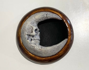 Skull Moon Art Sculpture for Wall Hanging, Desk Ornament - Gothic Wall Art