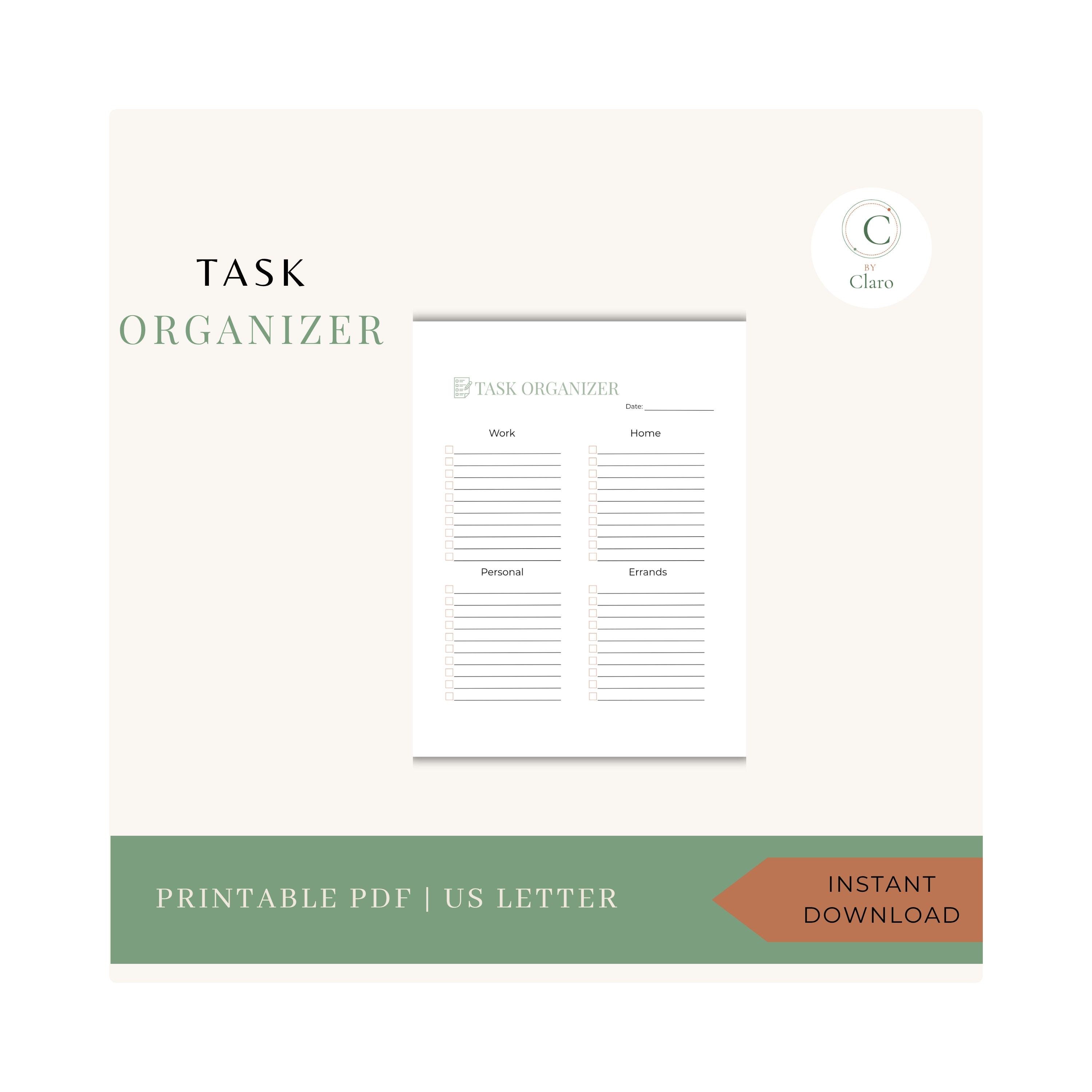 Task Organizer Printable | Organize Your Task | PDF Instant Download ...