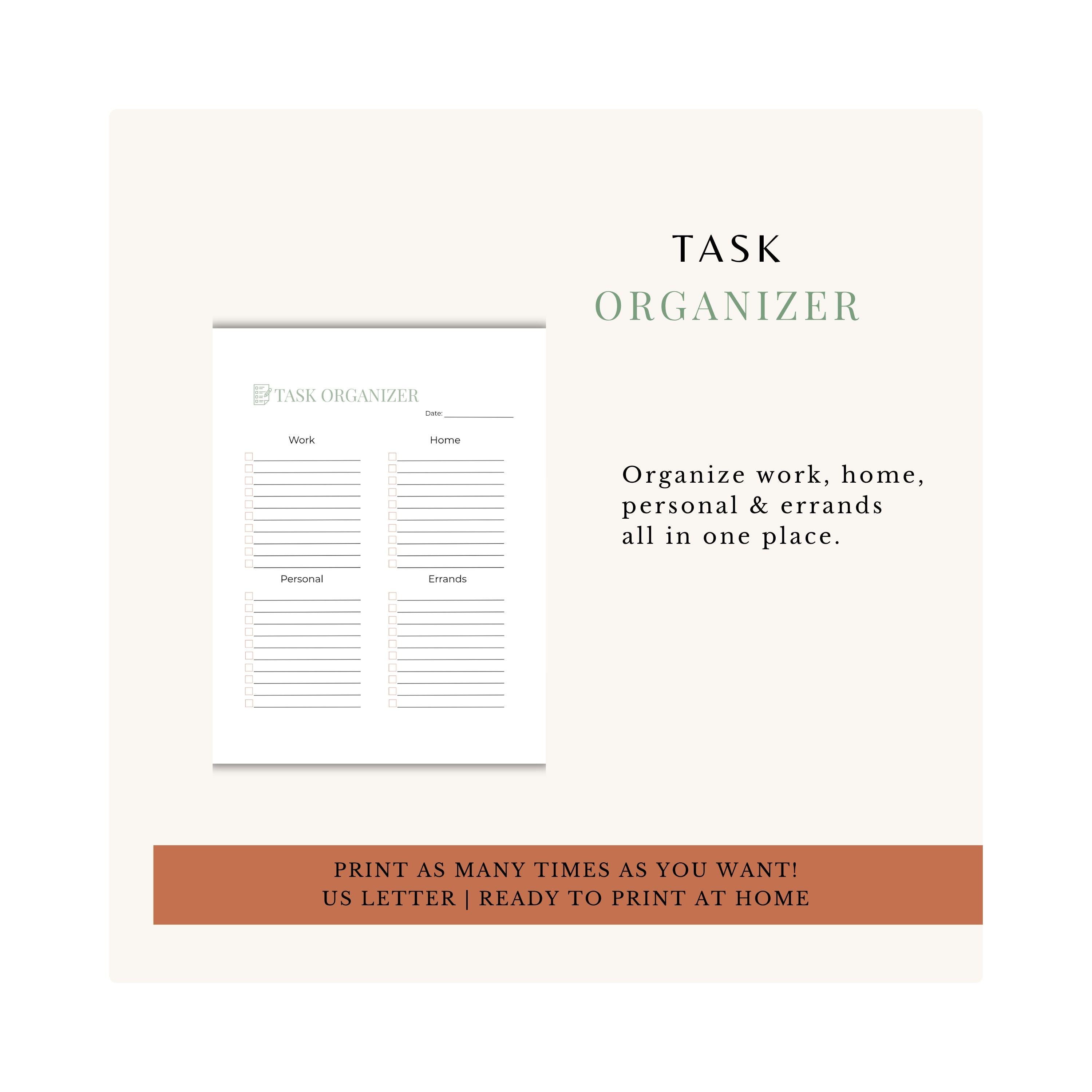 Task Organizer Printable | Organize Your Task | PDF Instant Download ...