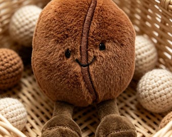 Plush Coffee Bean Toy, Embroidered Smile, Soft Huggable Decor