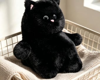 Fluffy Black Cat Plush Toy: Soft Stuffed Kitten, Cozy Home Decor, Cat Lover Gift
