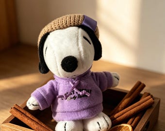 Snoopy Plush Keychain, Purple Hoodie, Knitted Beret Bag Charm