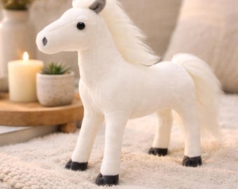 Plush White Pony – Soft Cuddly Horse Toy, Collectible Stuffed Animal Home Decor