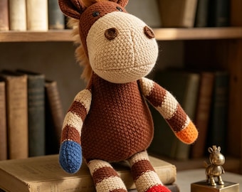 Handmade Knitted Horse Plush Doll, Cozy Animal Companion Toy