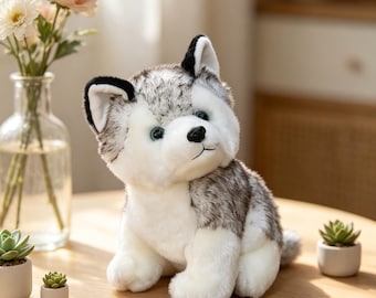 Siberian Husky Plush Toy, Turned Head Puppy Stuffed Animal, Soft Realistic Dog Doll