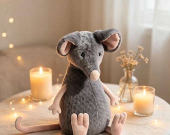 Pistachio Dormouse Plush Toy – Whimsical Desk Decor, Handmade Collectible
