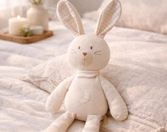 Organic Cotton Bunny Lovey, Soft Baby Security Blanket, Natural Stuffed Rabbit, Infant Soother