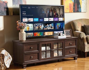 Farmhouse TV Stand Wood Entertainment Center Storage Console Cabinet 65 Inch