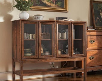 Mid Century Sideboard Cabinet Glass Door Buffet Coffee Bar Storage Console Table