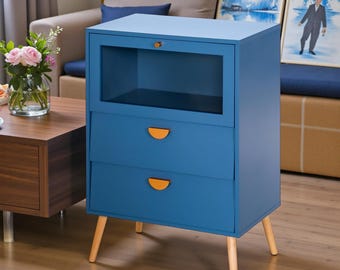 Navy Blue Accent Cabinet Glass Door Storage Sideboard Display Console Table