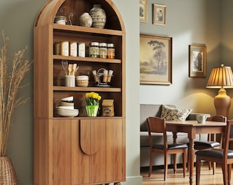 Modern Arched Bookshelf Walnut Storage Cabinet Tall Display Bookcase Organizer