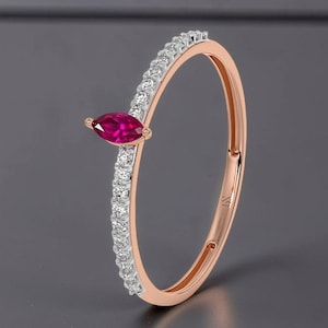 1.50 CT  14K Gold Ring Marquise Ruby Ring, Ruby & Moissanite Band, Rose gold Promise Ring, July Birthstone Gift for Her 4x6 MM