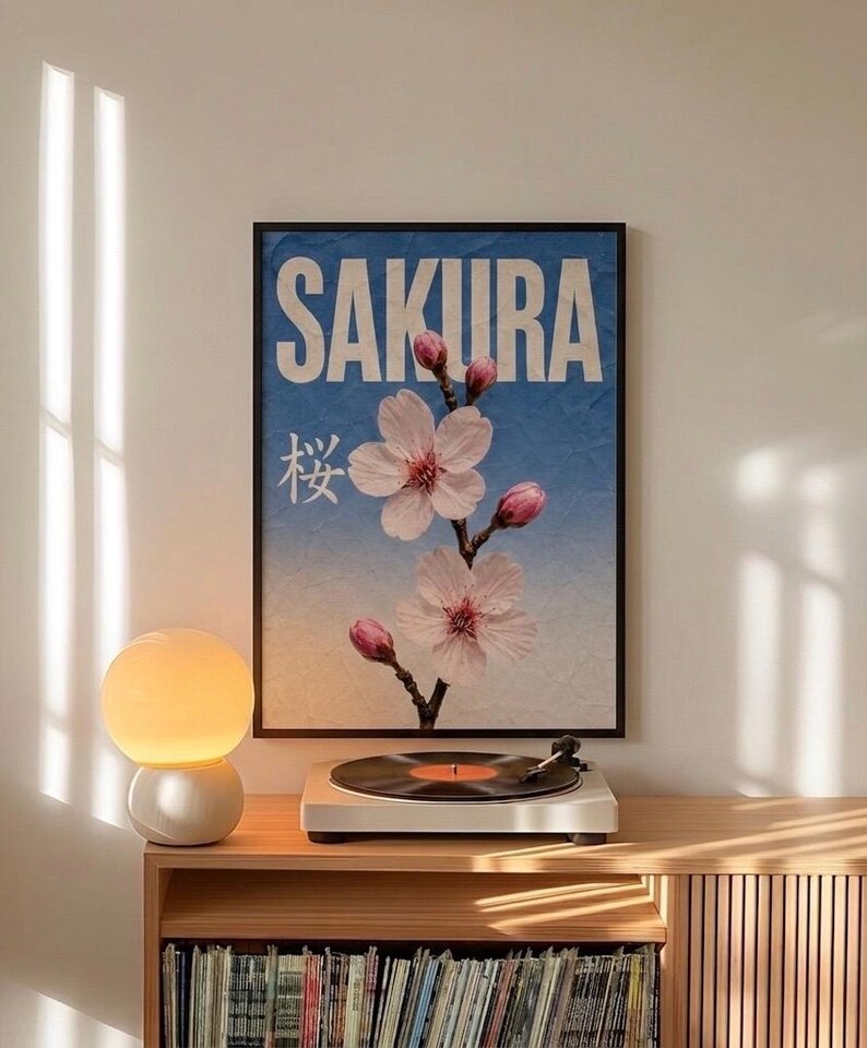 Sakura Cherry Blossom Wall Art Print, Japanese Floral Poster, Pink ...